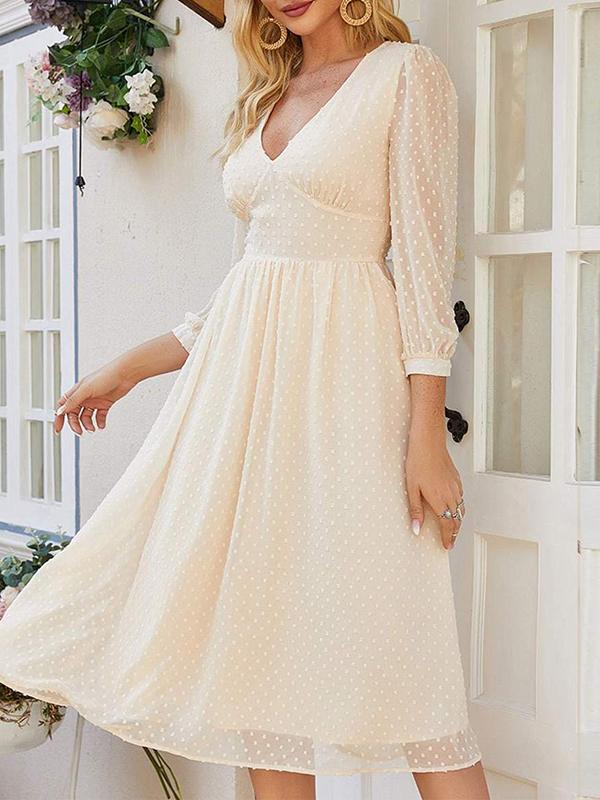 Empire Waist Swiss Dot Dress - Dresses - INS | Online Fashion Free Shipping Clothing, Dresses, Tops, Shoes - 01/28/2021 - Autumn - Beige