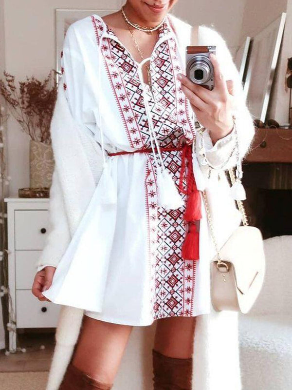 Ethnic Print Long Sleeve Casual Dress - Mini Dresses - INS | Online Fashion Free Shipping Clothing, Dresses, Tops, Shoes - 20-30 - 21/06/2021 - Category_Mini Dresses