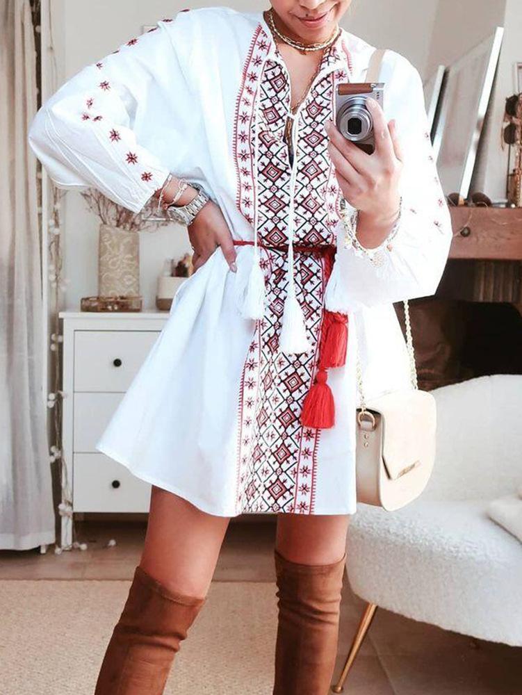 Ethnic Print Long Sleeve Casual Dress - Mini Dresses - INS | Online Fashion Free Shipping Clothing, Dresses, Tops, Shoes - 20-30 - 21/06/2021 - Category_Mini Dresses