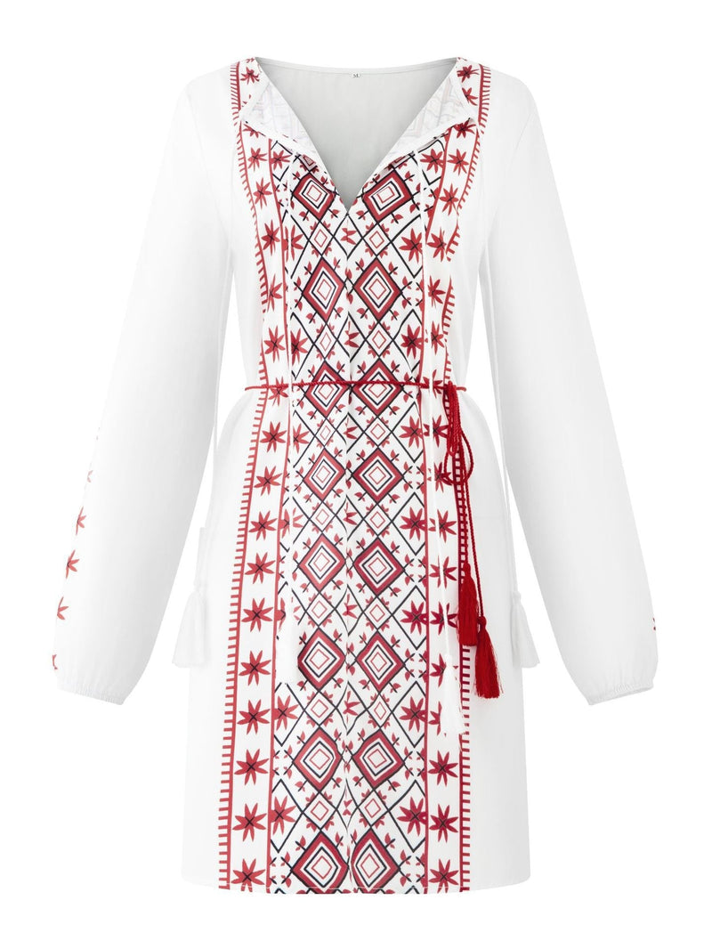 Ethnic Print Long Sleeve Casual Dress - Mini Dresses - INS | Online Fashion Free Shipping Clothing, Dresses, Tops, Shoes - 20-30 - 21/06/2021 - Category_Mini Dresses