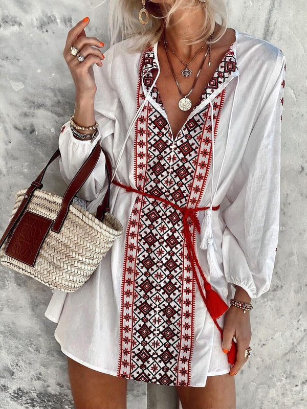 Ethnic Print Long Sleeve Casual Dress - Mini Dresses - INS | Online Fashion Free Shipping Clothing, Dresses, Tops, Shoes - 20-30 - 21/06/2021 - Category_Mini Dresses