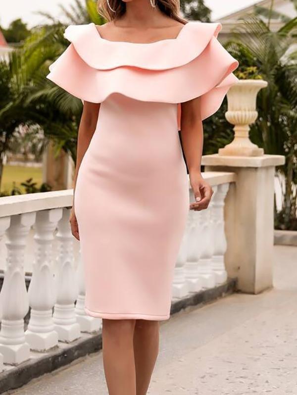 Exaggerated Ruffle Trim Split Hem Dress - Dresses - INS | Online Fashion Free Shipping Clothing, Dresses, Tops, Shoes - 02/02/2021 - Bodycon Dresses - Color_Pink