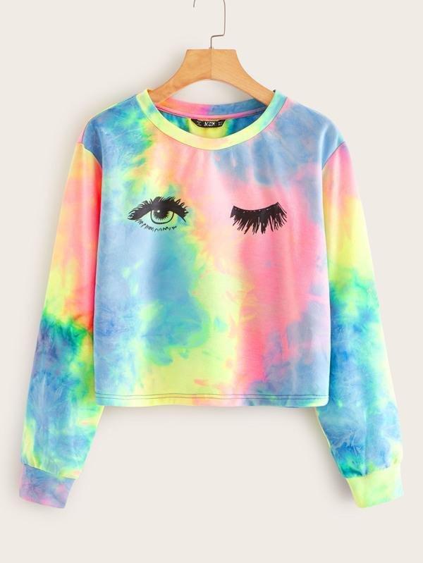 Eye and Eyelash Print Tie Dye Pullover - Sweatshirts - INS | Online Fashion Free Shipping Clothing, Dresses, Tops, Shoes - 01/30/2021 - Casual - GMC-All Under $10