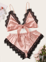 Eyelash Floral Lace Satin Lingerie Set - INS | Online Fashion Free Shipping Clothing, Dresses, Tops, Shoes