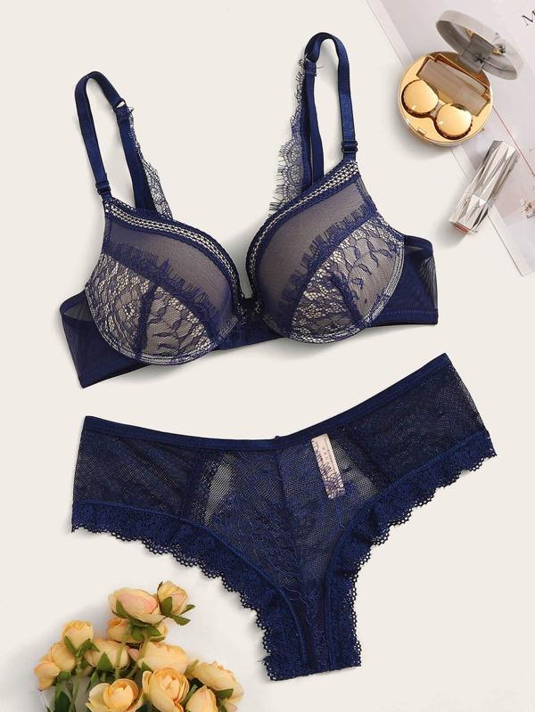 Eyelash Lace Underwire Lingerie Set - INS | Online Fashion Free Shipping Clothing, Dresses, Tops, Shoes