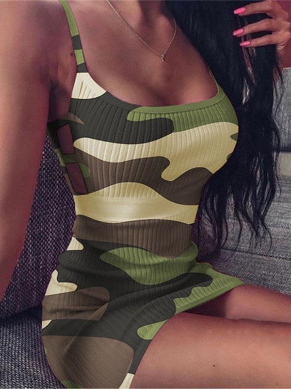 Fashion Camouflage Strap Bodycon Dress - Mini Dresses - INS | Online Fashion Free Shipping Clothing, Dresses, Tops, Shoes - 03/07/2021 - 10-20 - color-blue