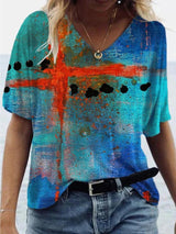 Fashion Cross Print V-neck T-shirt - T-shirts - INS | Online Fashion Free Shipping Clothing, Dresses, Tops, Shoes - 08/06/2021 - Color_Blue - Color_Green