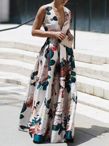 Fashion Deep V Floral Print Sleeveless Dress - Maxi Dresses - INS | Online Fashion Free Shipping Clothing, Dresses, Tops, Shoes - 01/06/2021 - Color_White - DRE2105311128