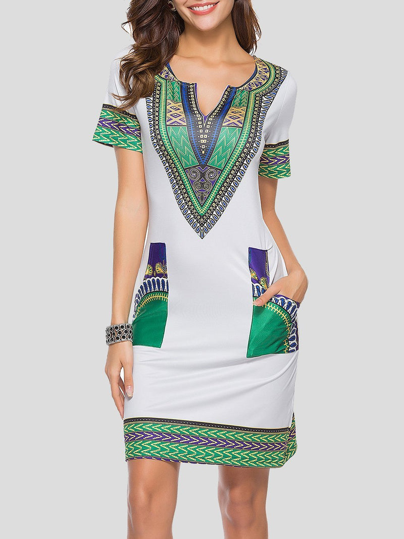 Fashion Ethnic Print Pocket Dress - Mini Dresses - INS | Online Fashion Free Shipping Clothing, Dresses, Tops, Shoes - 20-30 - 24/06/2021 - color-gray