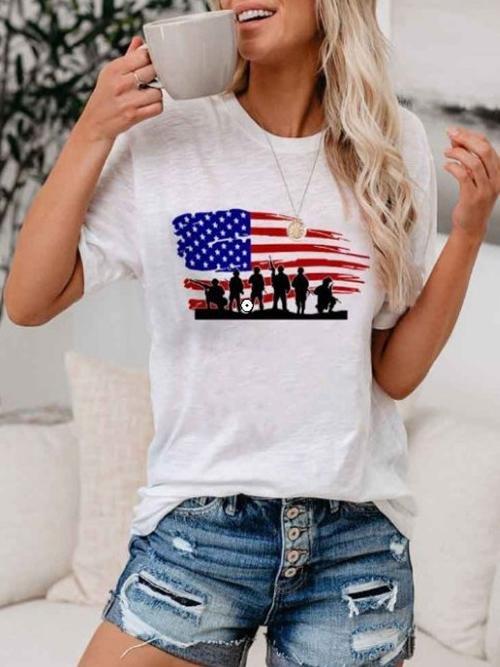 Fashion Flag Print Short-sleeved T-shirt - T-shirts - INS | Online Fashion Free Shipping Clothing, Dresses, Tops, Shoes - 02/07/2021 - 10-20 - color-white