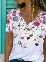 Fashion Floral Print V-neck T-shirt - T-shirts - INS | Online Fashion Free Shipping Clothing, Dresses, Tops, Shoes - 10-20 - 21/06/2021 - color-white