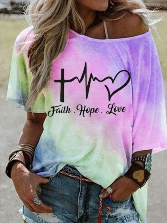 Fashion Gradient Color Letter Print Loose T-shirt - T-Shirts - INS | Online Fashion Free Shipping Clothing, Dresses, Tops, Shoes - 05/06/2021 - Color_Blue - Color_Pink