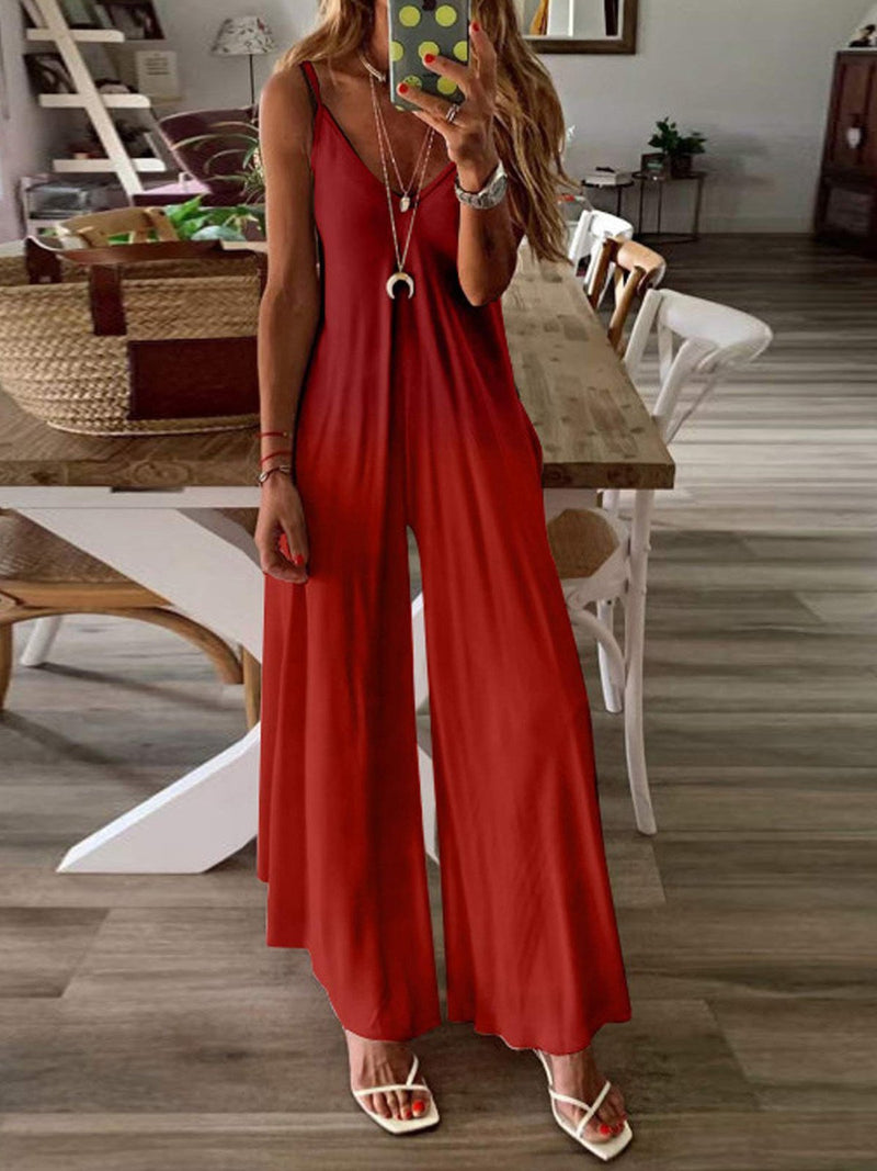 Fashion Gradient V Neck Wide-leg Suspender Jumpsuits - Jumpsuits & Rompers - INS | Online Fashion Free Shipping Clothing, Dresses, Tops, Shoes - 06/07/2021 - 20-30 - Bottoms