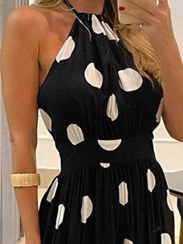 Fashion Halter Tie Printed Maxi Dress - Maxi Dresses - INS | Online Fashion Free Shipping Clothing, Dresses, Tops, Shoes - 09/06/2021 - Color_Black - Color_White