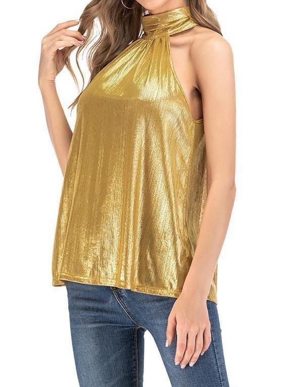 Fashion Hanging Neck Gold T-shirt - Blouses - INS | Online Fashion Free Shipping Clothing, Dresses, Tops, Shoes - 12/05/2021 - 120521 - Blouses