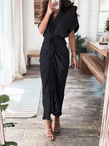 Fashion Lace High Waist Button Shirt Dress - Midi Dresses - INS | Online Fashion Free Shipping Clothing, Dresses, Tops, Shoes - 03/06/2021 - Color_Black - Color_Gold