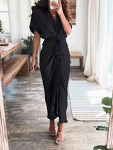 Fashion Lace High Waist Button Shirt Dress - Midi Dresses - INS | Online Fashion Free Shipping Clothing, Dresses, Tops, Shoes - 03/06/2021 - Color_Black - Color_Gold