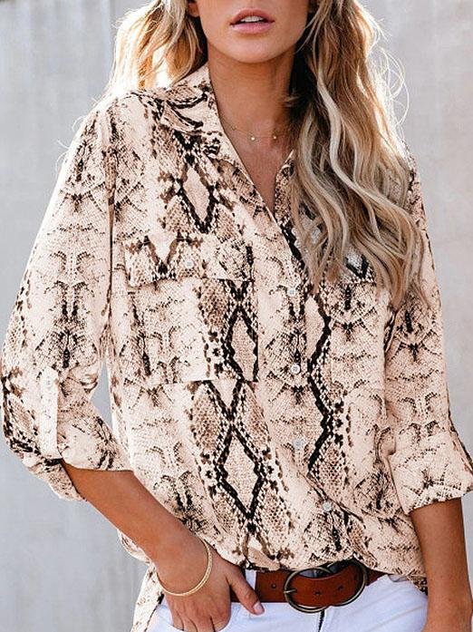 Fashion Lapel Leopard Printed Mid-sleeve Shirt - Blouses - INS | Online Fashion Free Shipping Clothing, Dresses, Tops, Shoes - 08/06/2021 - BLO2106080047 - Blouses