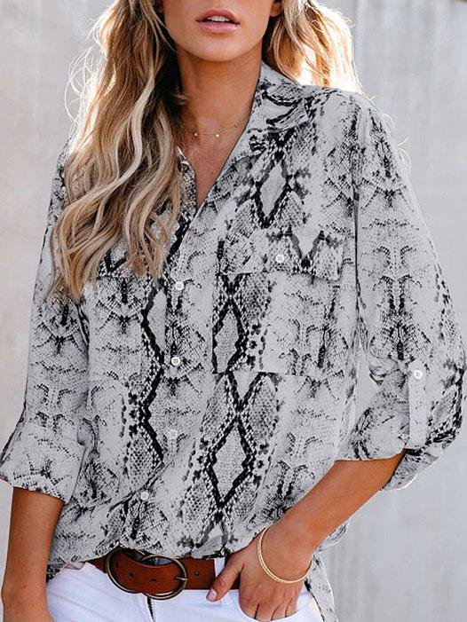 Fashion Lapel Leopard Printed Mid-sleeve Shirt - Blouses - INS | Online Fashion Free Shipping Clothing, Dresses, Tops, Shoes - 08/06/2021 - BLO2106080047 - Blouses