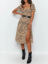 Fashion Leopard Print Slit Dress - Midi Dresses - INS | Online Fashion Free Shipping Clothing, Dresses, Tops, Shoes - 10-20 - 13/07/2021 - color-brown