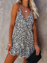 Fashion Leopard Print V-neck Suspender Dress - Mini Dresses - INS | Online Fashion Free Shipping Clothing, Dresses, Tops, Shoes - 20-30 - 23/07/2021 - color-black