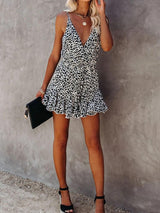Fashion Leopard Print V-neck Suspender Dress - Mini Dresses - INS | Online Fashion Free Shipping Clothing, Dresses, Tops, Shoes - 20-30 - 23/07/2021 - color-black