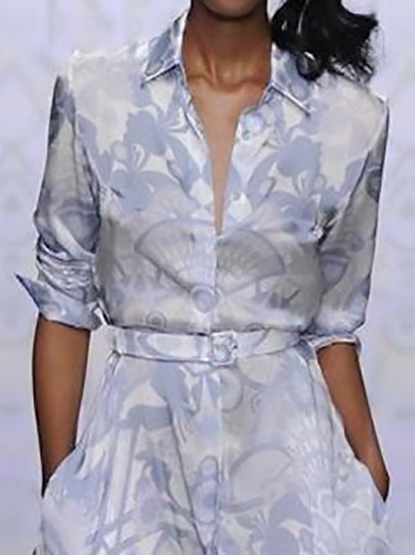 Fashion Long-sleeved Print Slim Maix Shirt Dress - Maxi Dresses - INS | Online Fashion Free Shipping Clothing, Dresses, Tops, Shoes - 20/07/2021 - 40-50 - color-blue