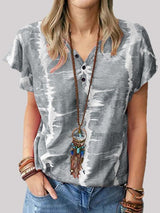 Fashion Loose Tie-dye Button T-shirt - T-Shirt - INS | Online Fashion Free Shipping Clothing, Dresses, Tops, Shoes - 02/06/2021 - Color_Blue - Color_Gray