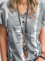 Fashion Loose Tie-dye Button T-shirt - T-Shirt - INS | Online Fashion Free Shipping Clothing, Dresses, Tops, Shoes - 02/06/2021 - Color_Blue - Color_Gray