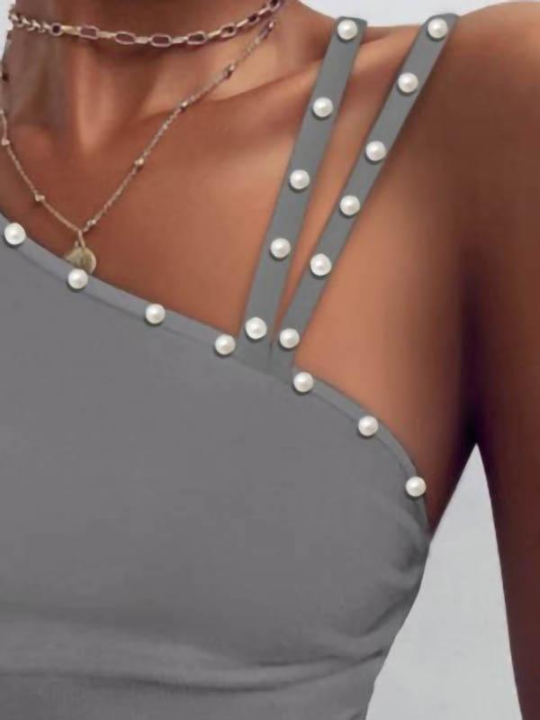 Fashion Pearl Strapless Sling Vest - Tank Tops - INS | Online Fashion Free Shipping Clothing, Dresses, Tops, Shoes - 04/06/2021 - Color_Black - Color_Gray