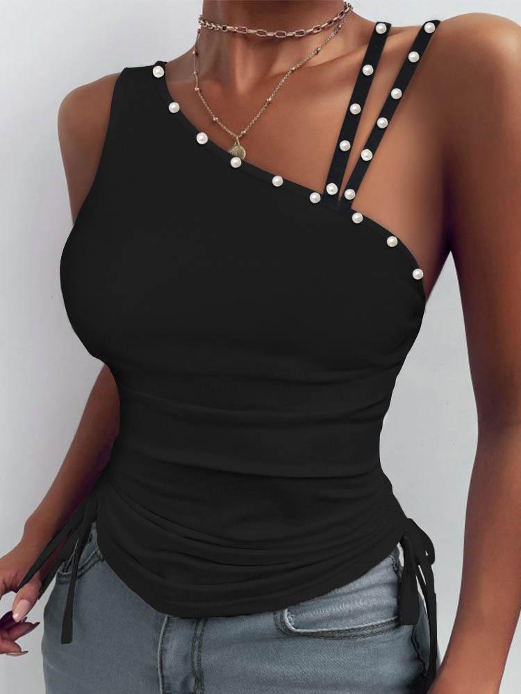 Fashion Pearl Strapless Sling Vest - Tank Tops - INS | Online Fashion Free Shipping Clothing, Dresses, Tops, Shoes - 04/06/2021 - Color_Black - Color_Gray