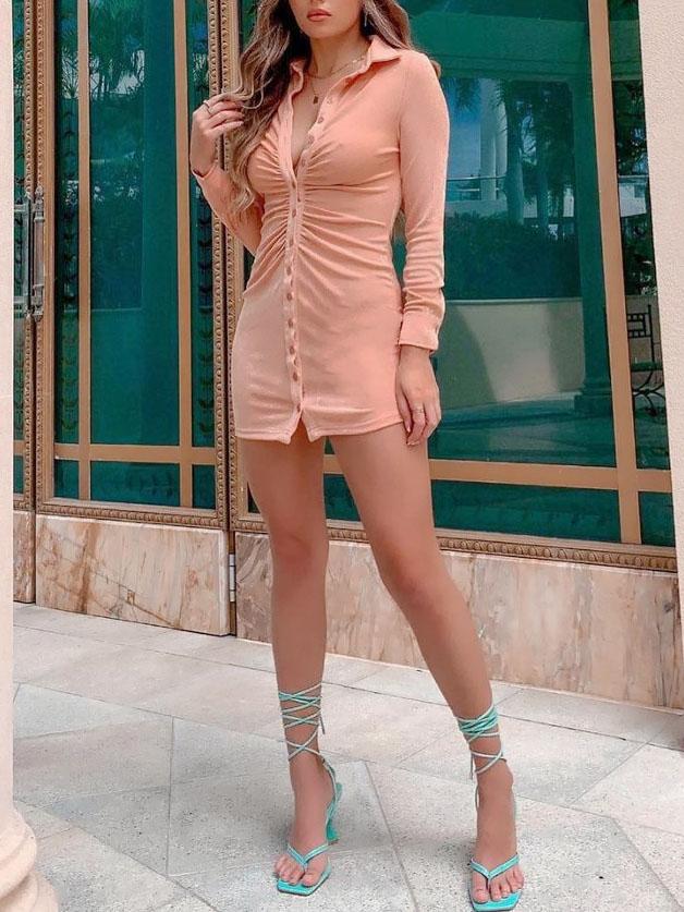 Fashion Pleated V-neck Long-sleeved Bodycon Dress - Mini Dresses - INS | Online Fashion Free Shipping Clothing, Dresses, Tops, Shoes - 21/07/2021 - 30-40 - color-black