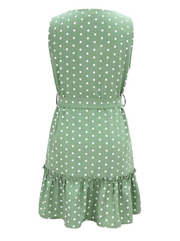 Fashion Polka Dots Print Ruffle Hem Mini Dresses With Belt - Mini Dresses - INS | Online Fashion Free Shipping Clothing, Dresses, Tops, Shoes - 13/05/2021 - 13052021 - 130521