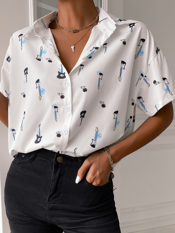 Fashion Print Lapel Short Sleeve Top - Blouses - INS | Online Fashion Free Shipping Clothing, Dresses, Tops, Shoes - 31/05/2021 - BLO210531291 - Blouses