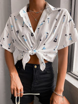 Fashion Print Lapel Short Sleeve Top - Blouses - INS | Online Fashion Free Shipping Clothing, Dresses, Tops, Shoes - 31/05/2021 - BLO210531291 - Blouses