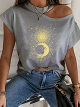 Fashion Print Off Shoulder T-shirt - T-Shirts - INS | Online Fashion Free Shipping Clothing, Dresses, Tops, Shoes - 10-20 - 28/06/2021 - color-black