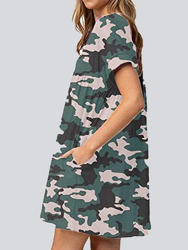 Fashion Print V Neck Short Sleeve Mini Dresses - Mini Dresses - INS | Online Fashion Free Shipping Clothing, Dresses, Tops, Shoes - 22/05/2021 - Color_Black Flower - Color_Blue