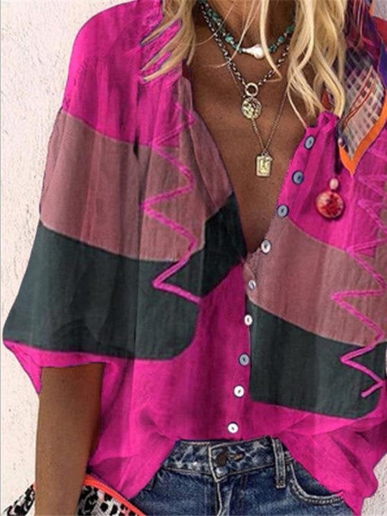 Fashion Printed Button-up Shirt - Blouses - INS | Online Fashion Free Shipping Clothing, Dresses, Tops, Shoes - 02/06/2021 - BLO210602303 - Blouses