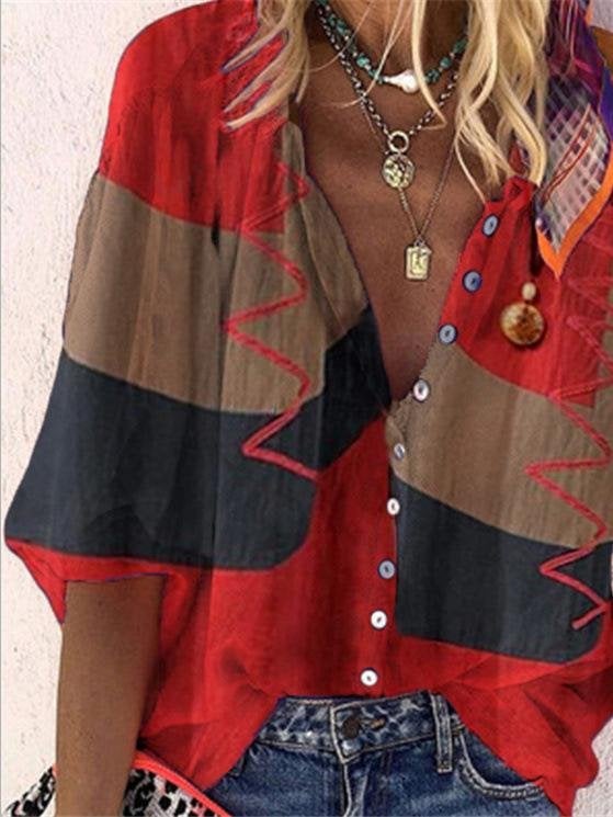 Fashion Printed Button-up Shirt - Blouses - INS | Online Fashion Free Shipping Clothing, Dresses, Tops, Shoes - 02/06/2021 - BLO210602303 - Blouses