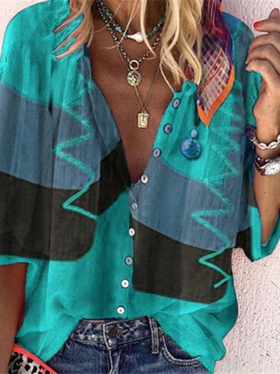 Fashion Printed Button-up Shirt - Blouses - INS | Online Fashion Free Shipping Clothing, Dresses, Tops, Shoes - 02/06/2021 - BLO210602303 - Blouses