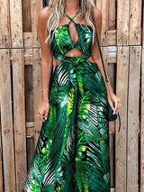 Fashion Printed Hollow Halter Wide-leg Jumpsuit - Jumpsuit & Rompers - INS | Online Fashion Free Shipping Clothing, Dresses, Tops, Shoes - 16/06/2021 - 30-40 - Bottoms
