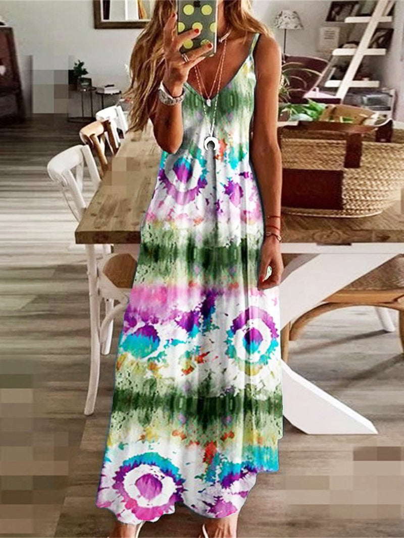 Fashion Printed Loose Suspender Dress - Maxi Dresses - INS | Online Fashion Free Shipping Clothing, Dresses, Tops, Shoes - 11/06/2021 - Color_Green - DRE2106110360
