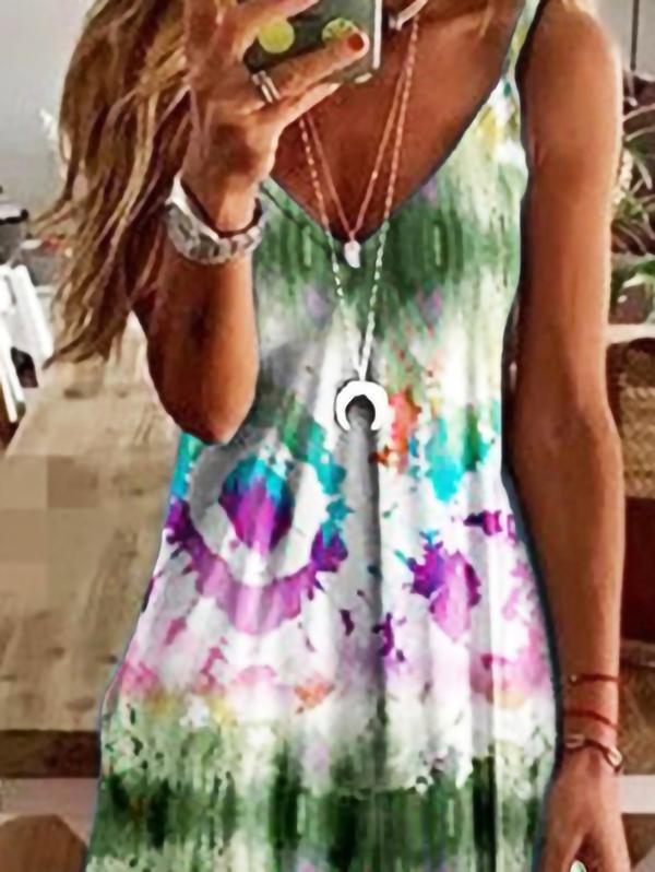 Fashion Printed Loose Suspender Dress - Maxi Dresses - INS | Online Fashion Free Shipping Clothing, Dresses, Tops, Shoes - 11/06/2021 - Color_Green - DRE2106110360