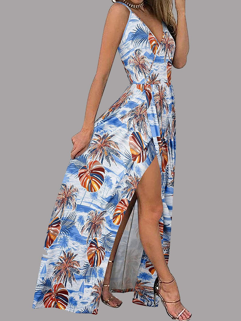 Fashion Printed Slit Suspender Skirt - Maxi Dresses - INS | Online Fashion Free Shipping Clothing, Dresses, Tops, Shoes - 11/06/2021 - Color_Blue - Color_Red
