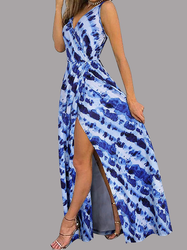 Fashion Printed Slit Suspender Skirt - Maxi Dresses - INS | Online Fashion Free Shipping Clothing, Dresses, Tops, Shoes - 11/06/2021 - Color_Blue - Color_Red