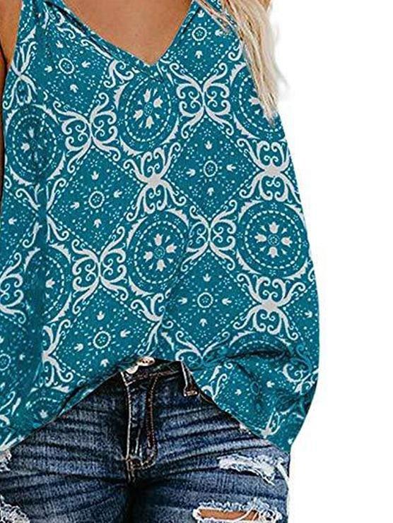 Fashion Printed Suspender V-neck Tank Tops - Tank Tops - INS | Online Fashion Free Shipping Clothing, Dresses, Tops, Shoes - 19/05/2021 - Color_Blue - Color_Pink