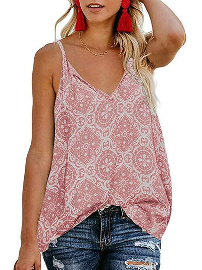 Fashion Printed Suspender V-neck Tank Tops - Tank Tops - INS | Online Fashion Free Shipping Clothing, Dresses, Tops, Shoes - 19/05/2021 - Color_Blue - Color_Pink