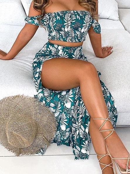 Fashion Printed Tube Top Split Two-piece Dress - Two-pieces Outfits - INS | Online Fashion Free Shipping Clothing, Dresses, Tops, Shoes - 07/06/2021 - Color_Black - Color_Blue