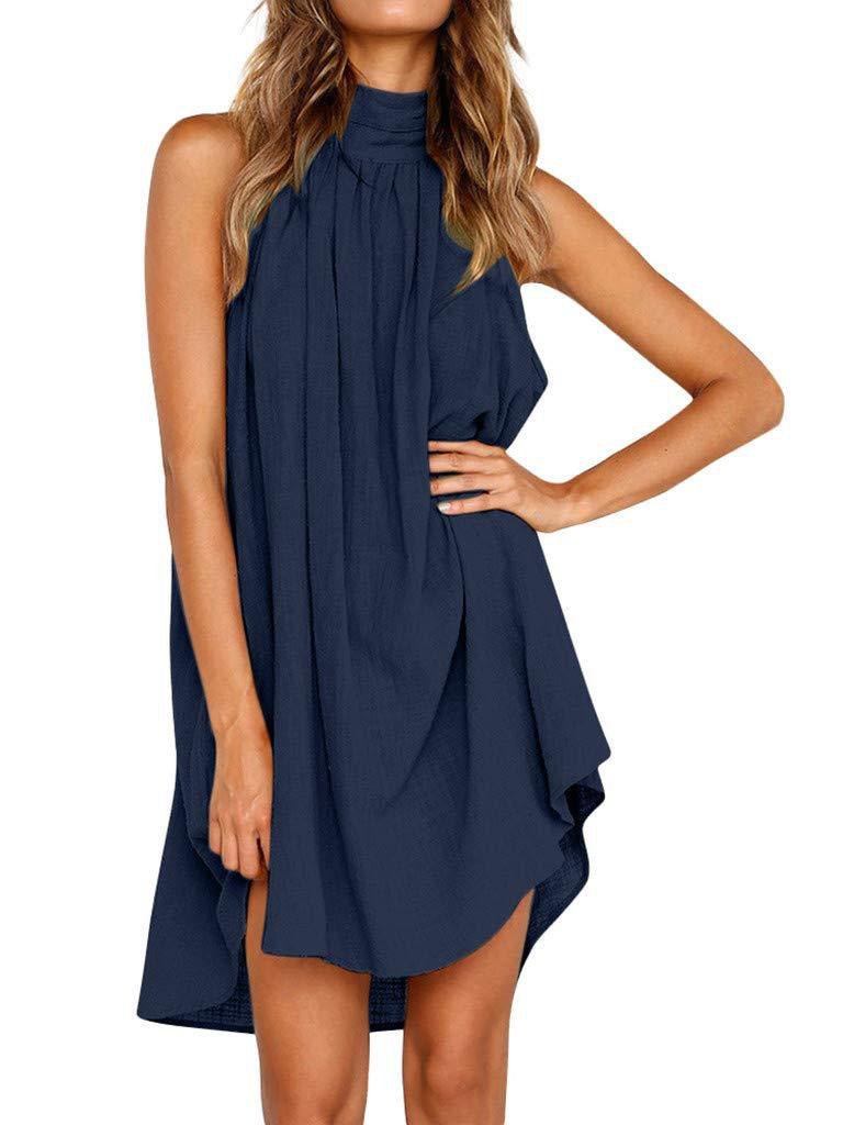 Fashion Round Neck Pleated Sleeveless Mini Dress - Mini Dresses - INS | Online Fashion Free Shipping Clothing, Dresses, Tops, Shoes - 31/05/2021 - Color_Blue - Color_Gray