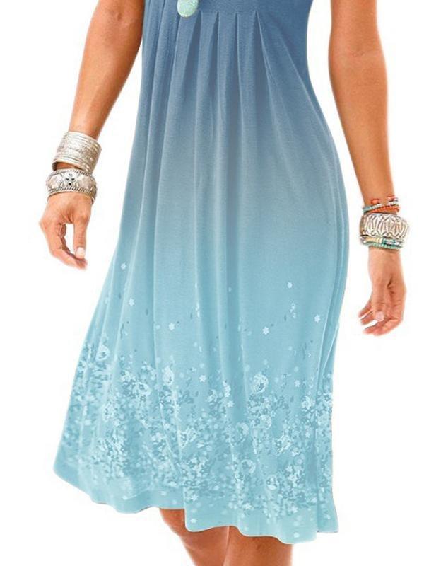 Fashion Round Neck Print Gradient Mini Dress - Mini Dresses - INS | Online Fashion Free Shipping Clothing, Dresses, Tops, Shoes - 24/05/2021 - Color_Gray - Color_Light Blue